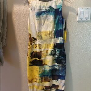 Brand New Karen Millen Multicolor Abstract Midi Dress